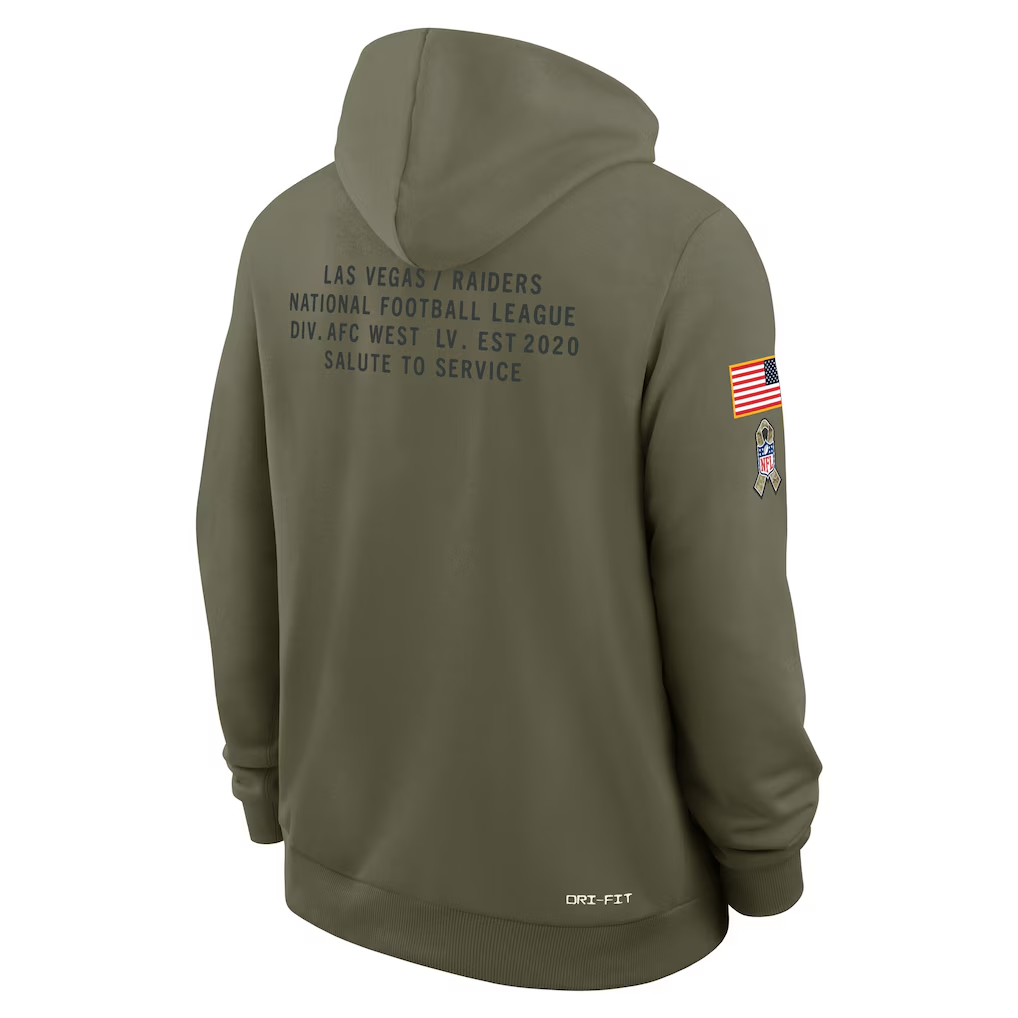 Men's Las Vegas Raiders Olive 2025 Salute to Service Sideline Standard Issue Dri-FIT Hoodie