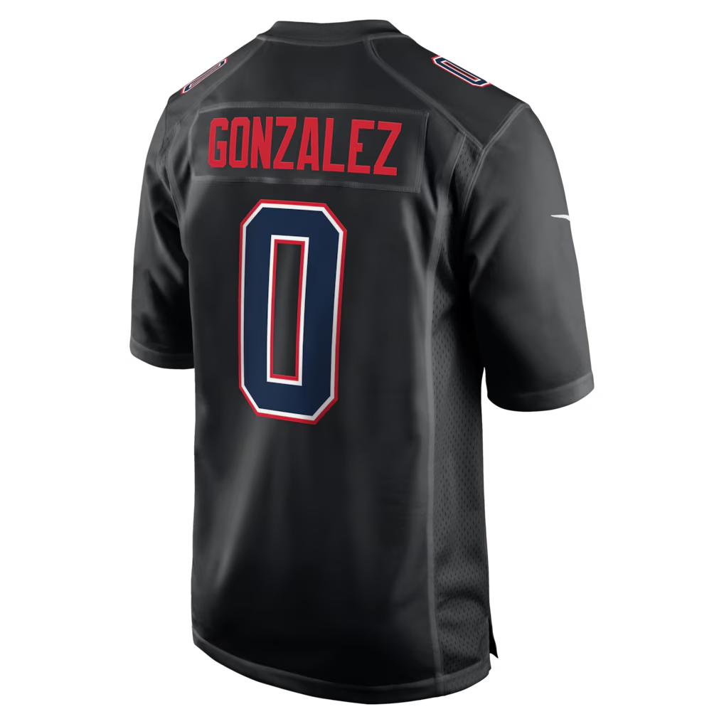 Men's New England Patriots Christian Gonzalez Black Super Bowl LX Patch Carbon Fashion Game Jersey