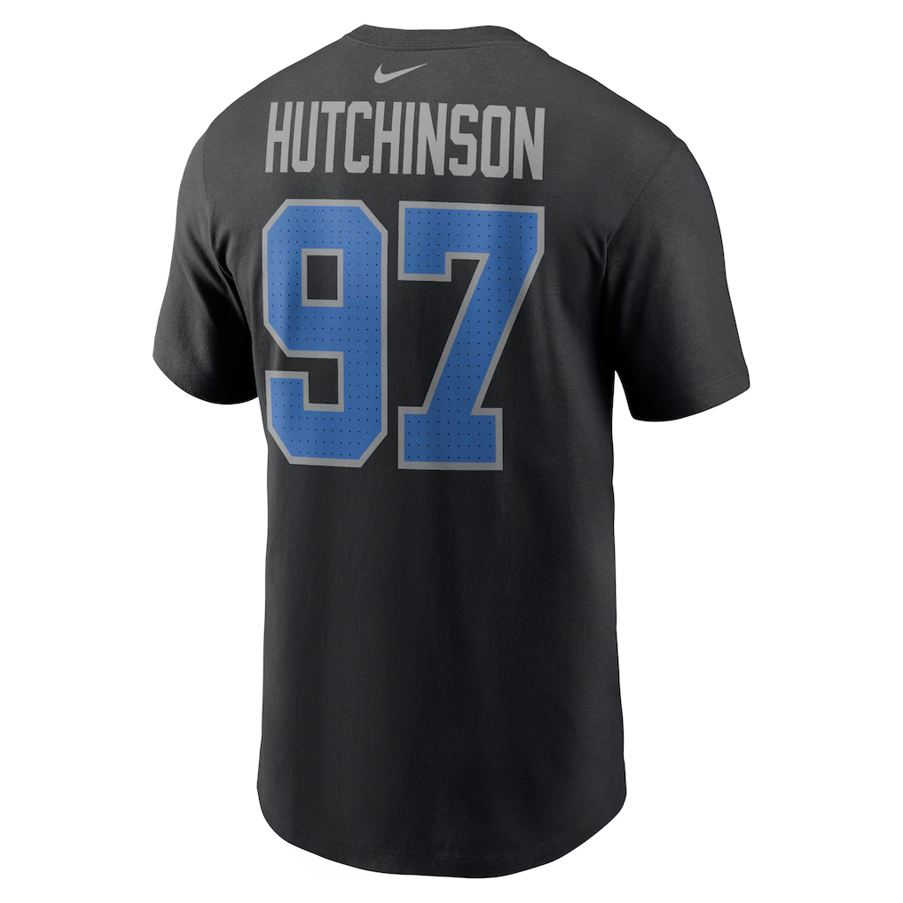 Men's Detroit Lions Aidan Hutchinson Black Player Name & Number T-Shirt
