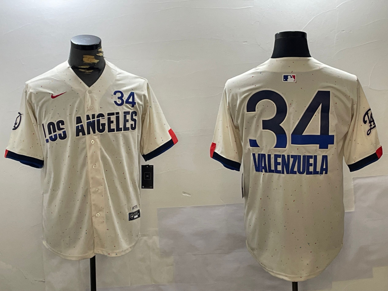 Men's Los Angeles Dodgers Fernando Valenzuela Cream 2024 World Series Champions City Connect Limited Player Jersey