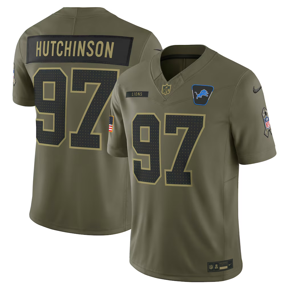 Men's Detroit Lions Aidan Hutchinson Olive 2025 Salute to Service Limited Jersey