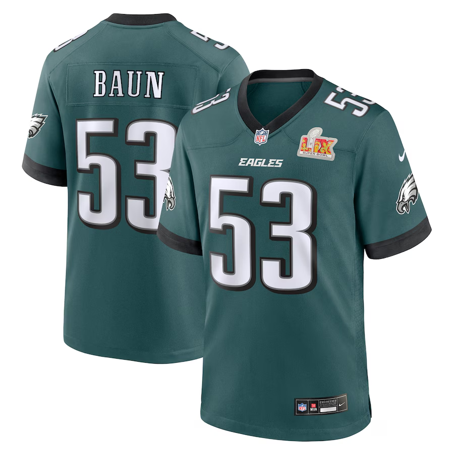 Men's Philadelphia Eagles Zack Baun Midnight Green Super Bowl LIX Game Jersey