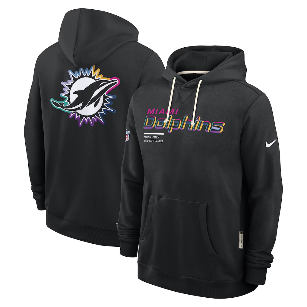 Men's Miami Dolphins Black 2025 NFL Crucial Catch Sideline Standard Issue Dri-FIT Hoodie