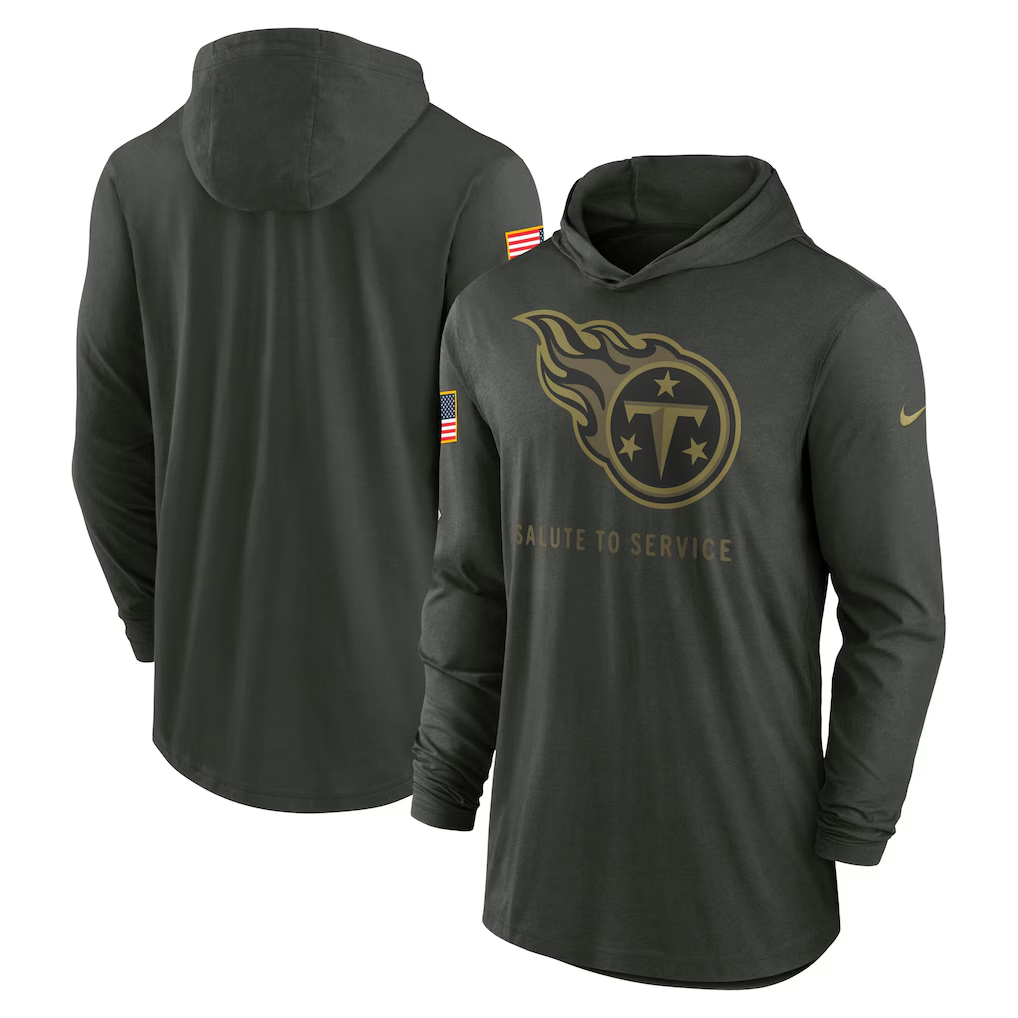Men's Tennessee Titans Forest Green 2025 Salute to Service Sideline Dri-FIT Lightweight Hooded Pullover