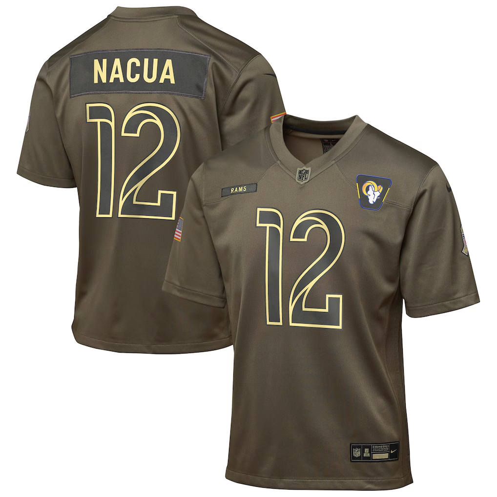 Youth Los Angeles Rams Puka Nacua Olive 2025 Salute to Service Game Jersey