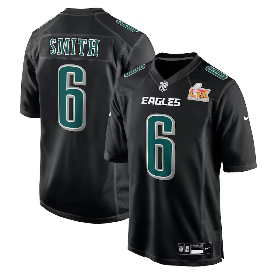 Men's Philadelphia Eagles DeVonta Smith Carbon Black Super Bowl LIX Fashion Game Jersey
