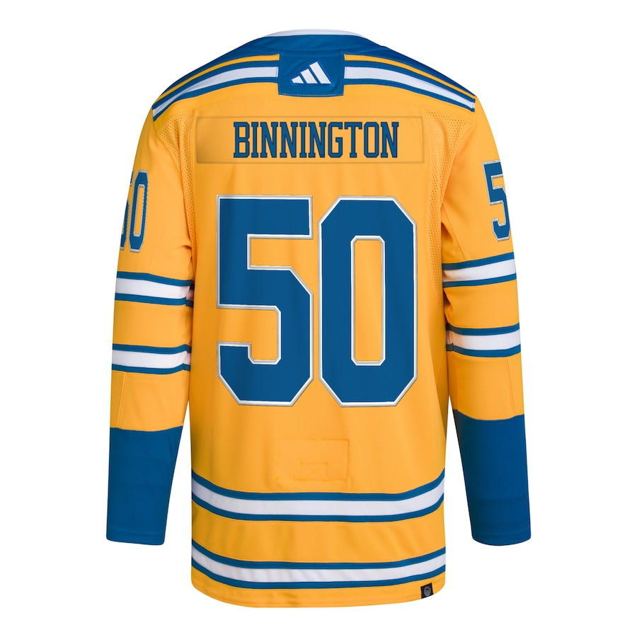 Men's St. Louis Blues Jordan Binnington Gold Reverse Retro 2.0 Authentic Player Jersey