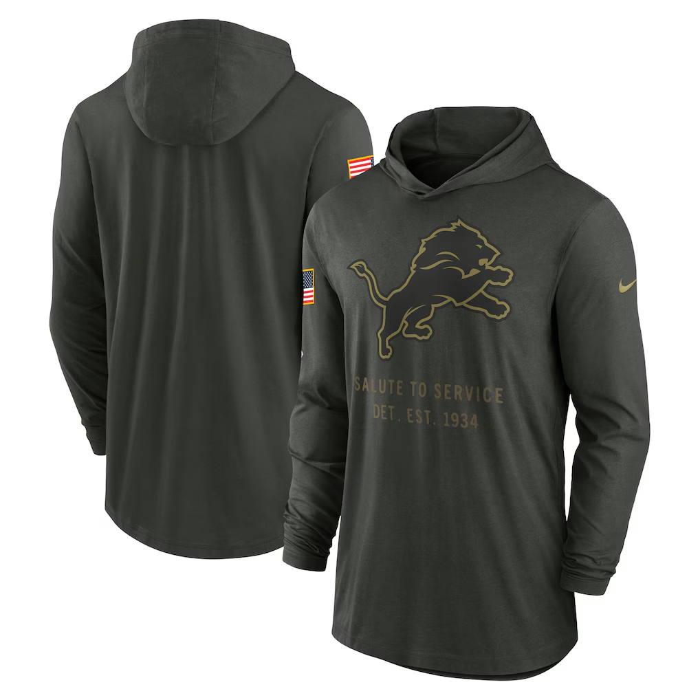 Men's Detroit Lions Forest Green 2025 Salute to Service Sideline Dri-FIT Lightweight Hooded Pullover
