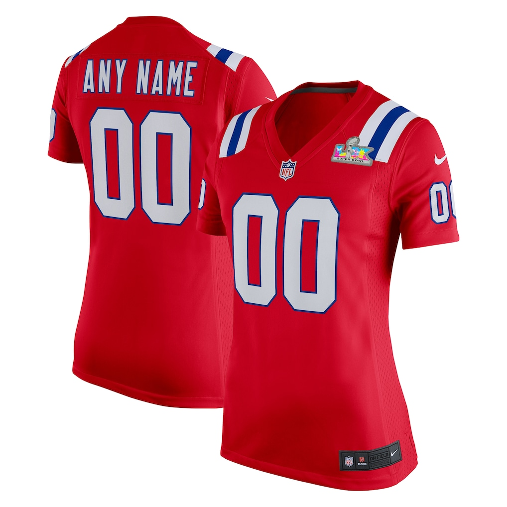 Women's New England Patriots Red Super Bowl LX Patch Custom Game Jersey