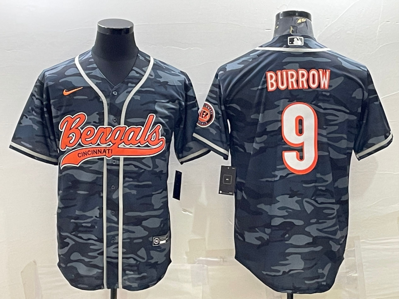Men's Cincinnati Bengals Joe Burrow Grey Camouflage Fashion Game Jersey