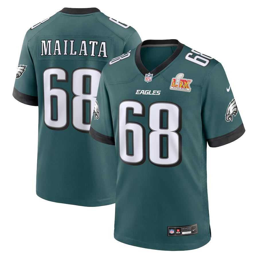 Men's Philadelphia Eagles Jordan Mailata Midnight Green Super Bowl LIX Game Jersey