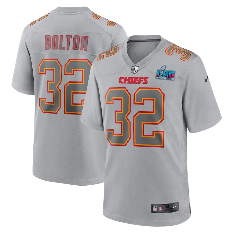 Men's Kansas City Chiefs Bolton Gray Super Bowl LVII Patch Atmosphere Fashion Game Jersey