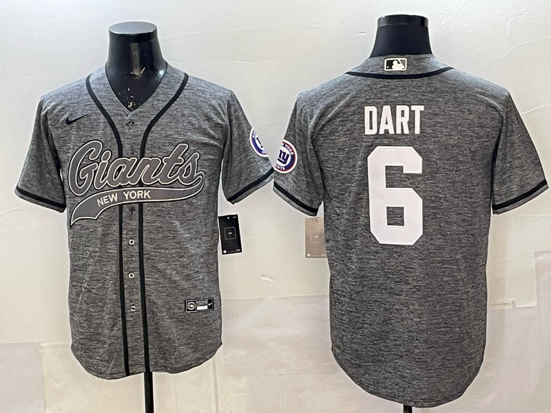 Men's New York Giants Jaxson Dart #6 Grey Game Jersey