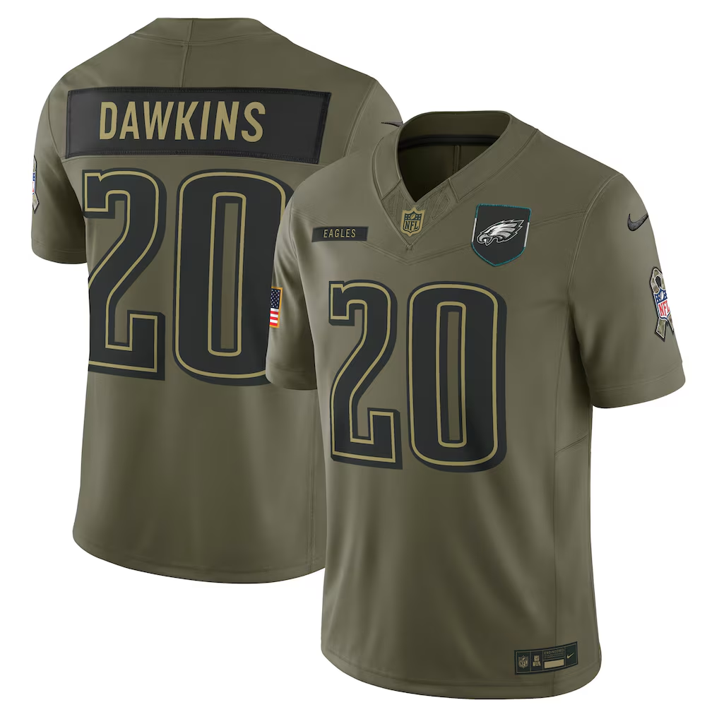 Men's Philadelphia Eagles Brian Dawkins Olive 2025 Salute to Service Retired Limited Jersey