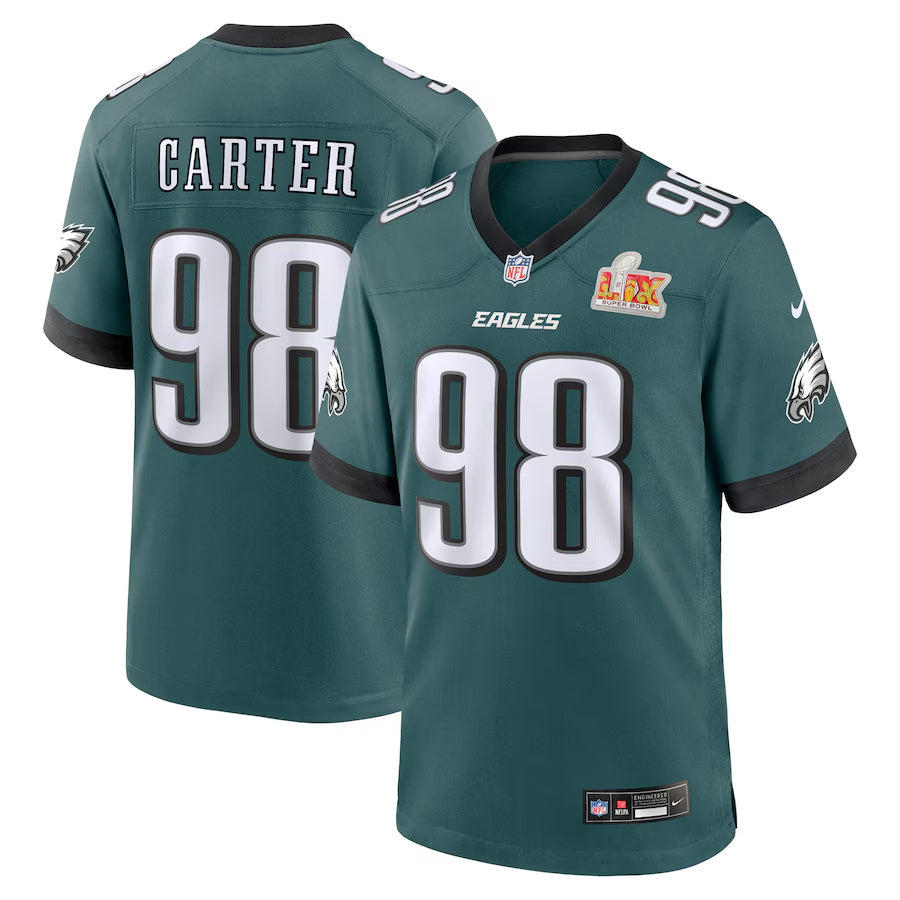 Men's Philadelphia Eagles Jalen Carter Midnight Green Super Bowl LIX Game Jersey