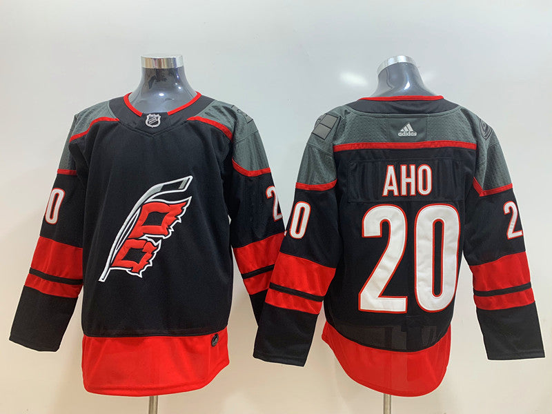 Men's Carolina Hurricanes Sebastian Aho #20 Black Home Breakaway Player Jersey1