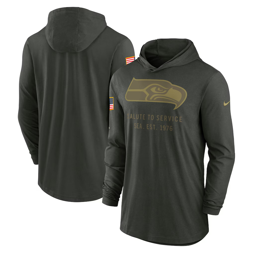 Men's Seattle Seahawks  Forest Green 2025 Salute to Service Sideline Dri-FIT Lightweight Hooded Pullover