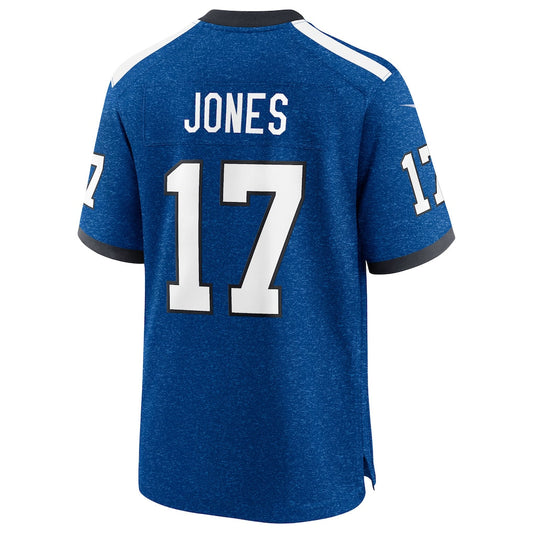 IN.Colts #17 Daniel Jones Heather Royal Alternate 2 Indiana Nights Game Jersey