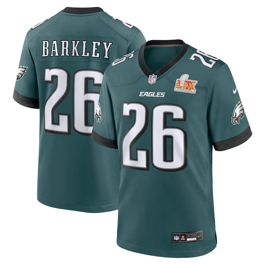 Men's Philadelphia Eagles Saquon Barkley  Carbon Green Super Bowl LIX Fashion Game Player Jersey
