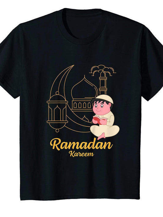 Kids Ramadan Kareem for Kids T-Shirt Ramadan 180gsm Cotton Round Neck Short Sleeve Men Casual T-Shirt