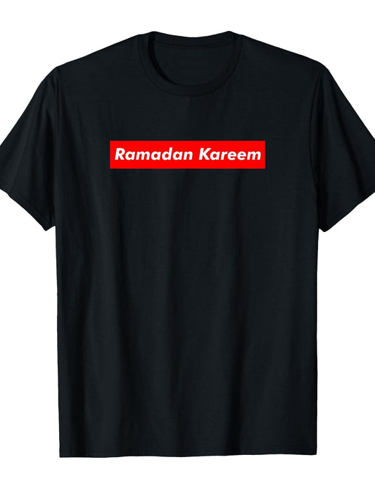 Red Block Ramadan Kareem T-Shirt Ramadan 180gsm Cotton Round Neck Short Sleeve Men Casual T-Shirt