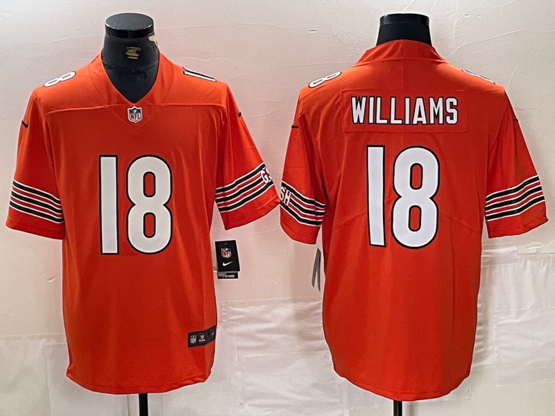 Men's Chicago Bears Caleb Williams #18 Orange Alternate 2024 NFL active Game Jersey2