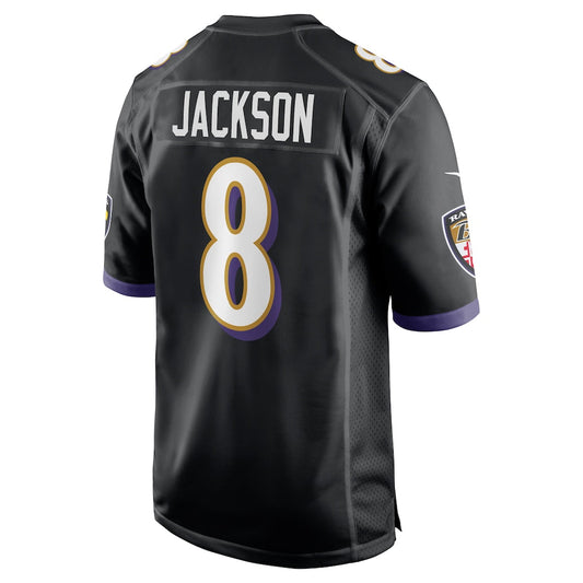 B.Ravens #8 Lamar Jackson Black Alternate Game Jersey