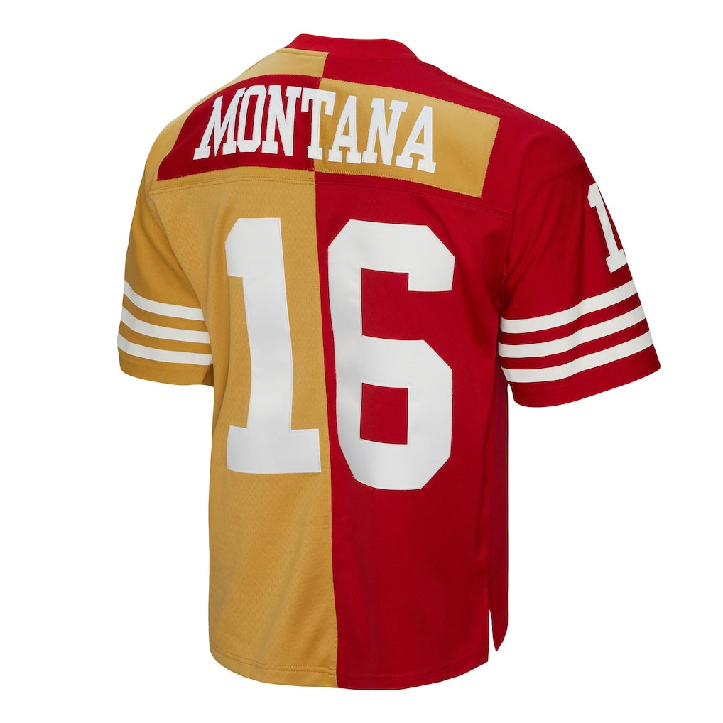 SF.49ers #16 Joe Montana Mitchell & Ness Scarlet/Gold 1990 Split Legacy Replica  Jersey