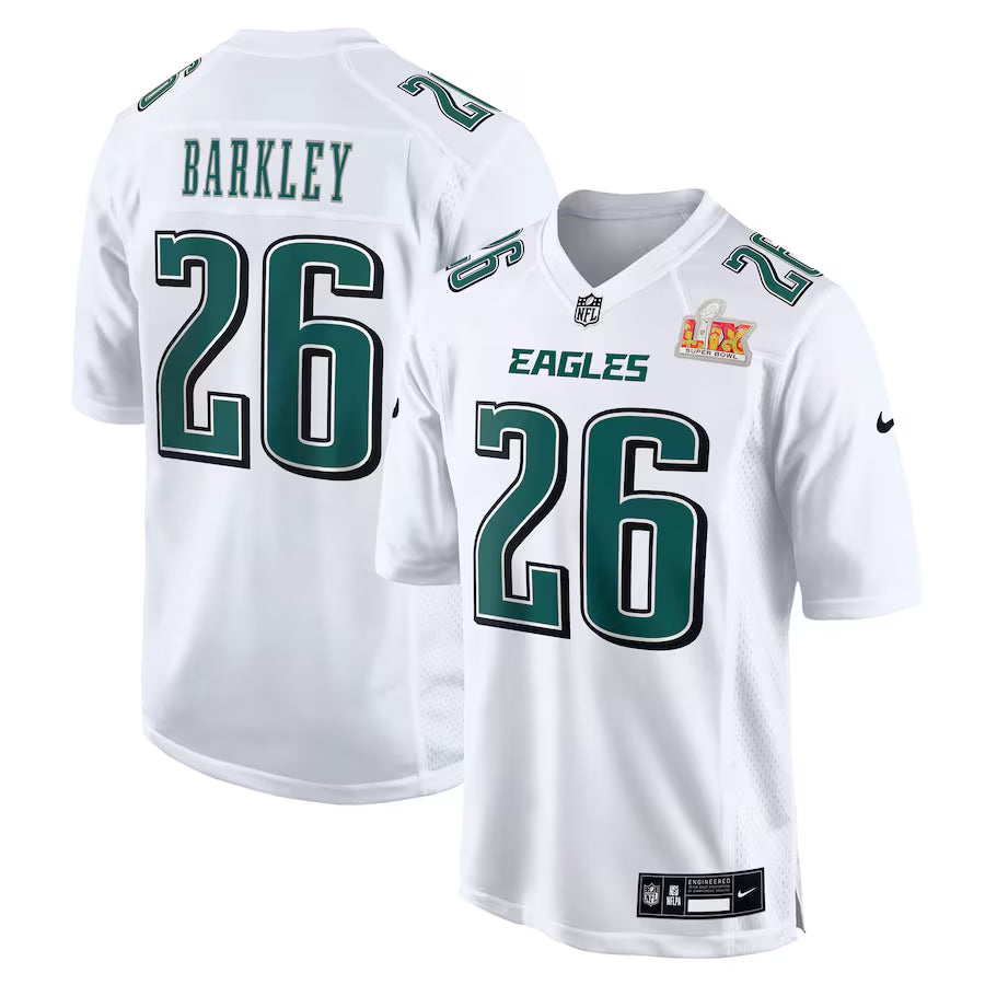 Men's Philadelphia Eagles Saquon Barkley  Tundra White Super Bowl LIX Fashion Game Jersey
