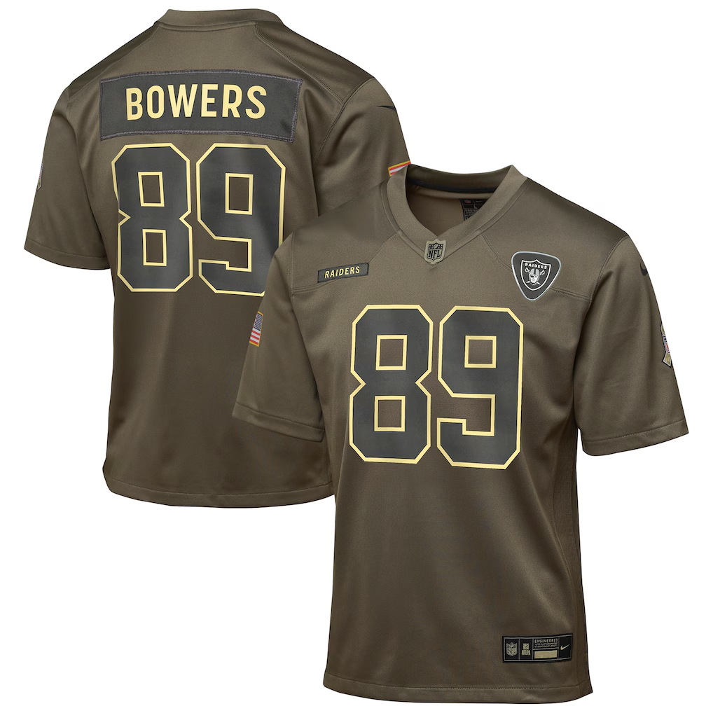 Youth Las Vegas Raiders Brock Bowers  Olive 2025 Salute to Service Game Jersey