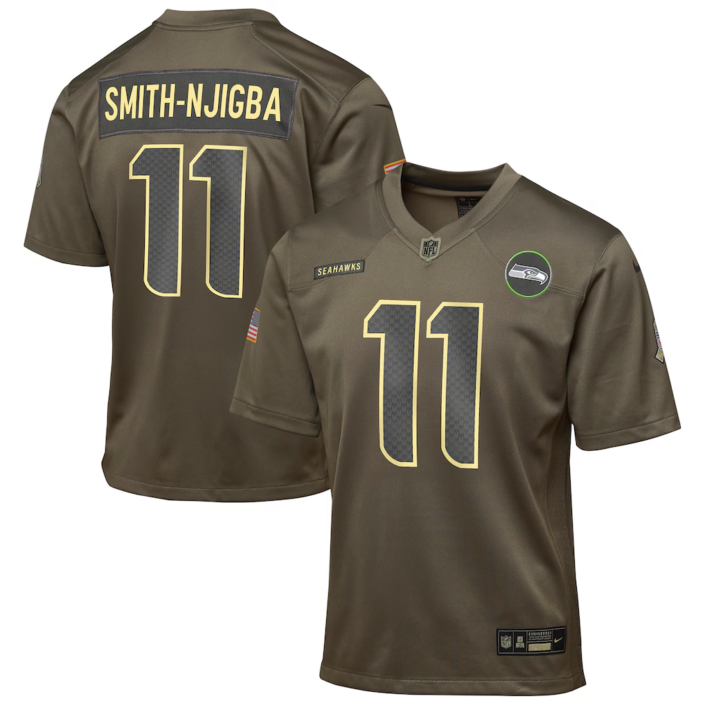 Youth Seattle Seahawks Jaxon Smith-Njigba  Olive 2025 Salute to Service Game Jersey