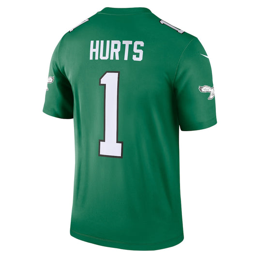 P.Eagles #1 Jalen Hurts Kelly Green Legend Player Performance Top Jersey