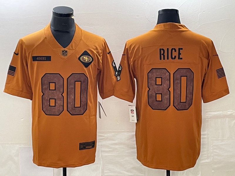 Men's San Francisco 49ers Jerry Rice Brown 2023 Salute To Service Retired Player Limited Jersey