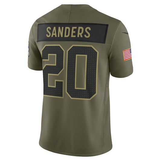 D.Lions #20 Barry Sanders Olive 2025 Salute to Service Retired Limited Jersey