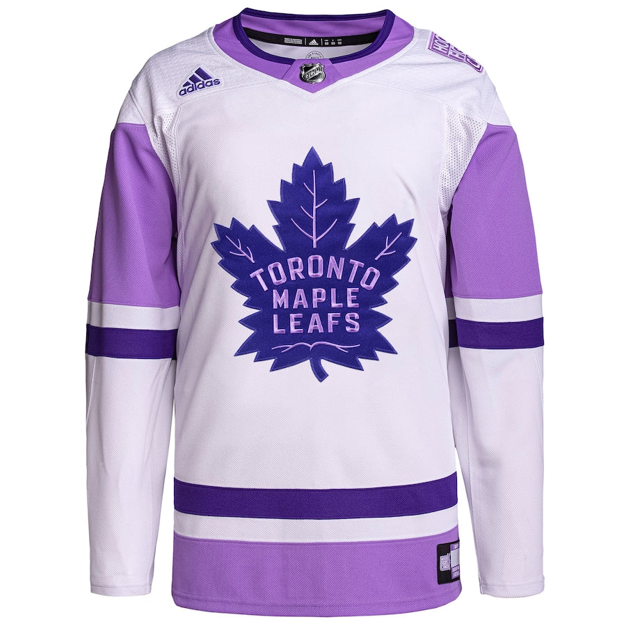 Custom Toronto Maple Leafs Hockey Fights Cancer Primegreen Blank Practice Jersey - White/Purple