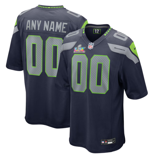 Men's Seattle Seahawks  College Navy Super Bowl LX Patch Custom Game Jersey
