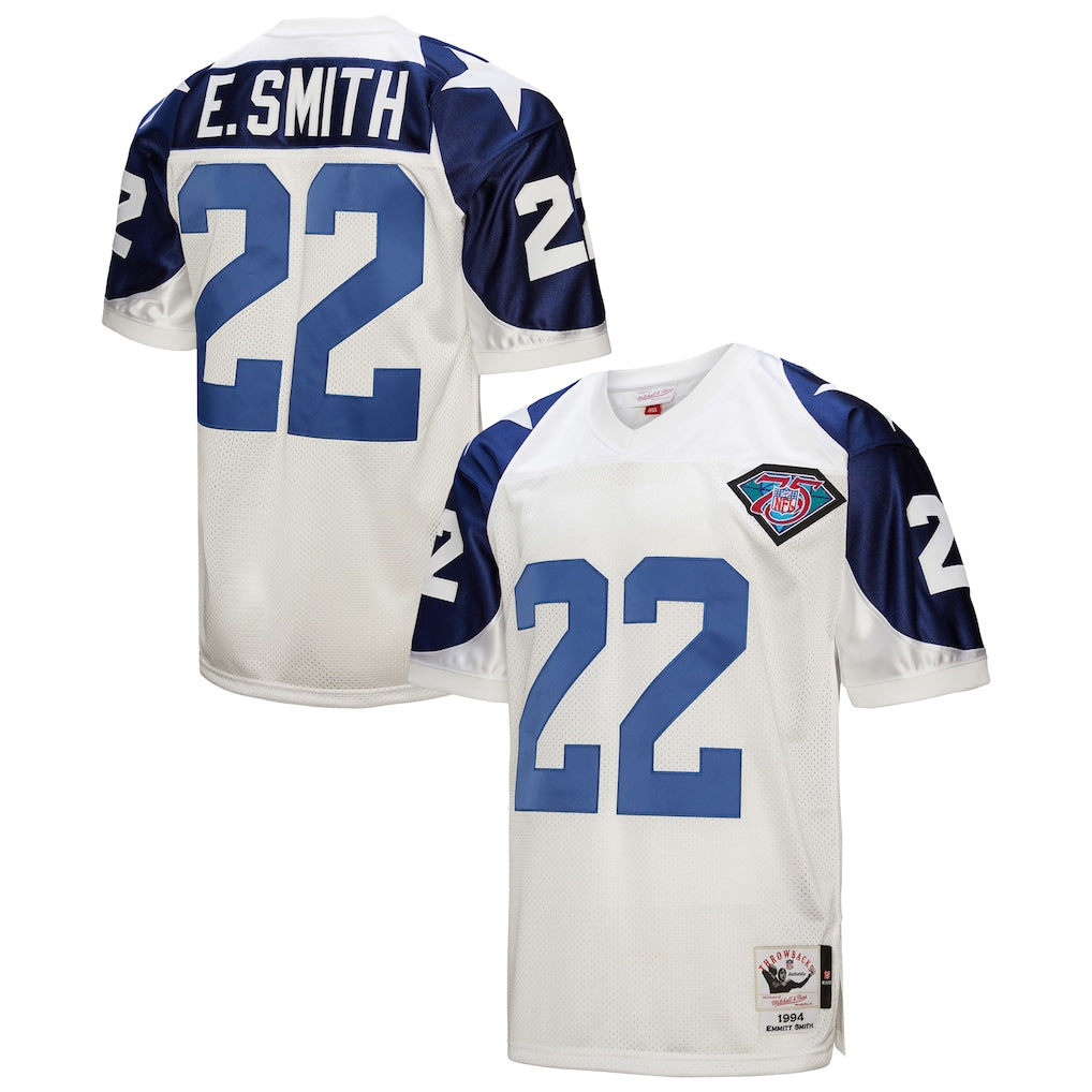 D.Cowboys #22 Emmitt Smith Mitchell & Ness White 1994 Authentic Throwback Retired Player Jersey