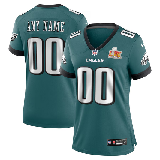 Women's Philadelphia Eagles  Midnight Green Super Bowl LIX Custom Game Jersey
