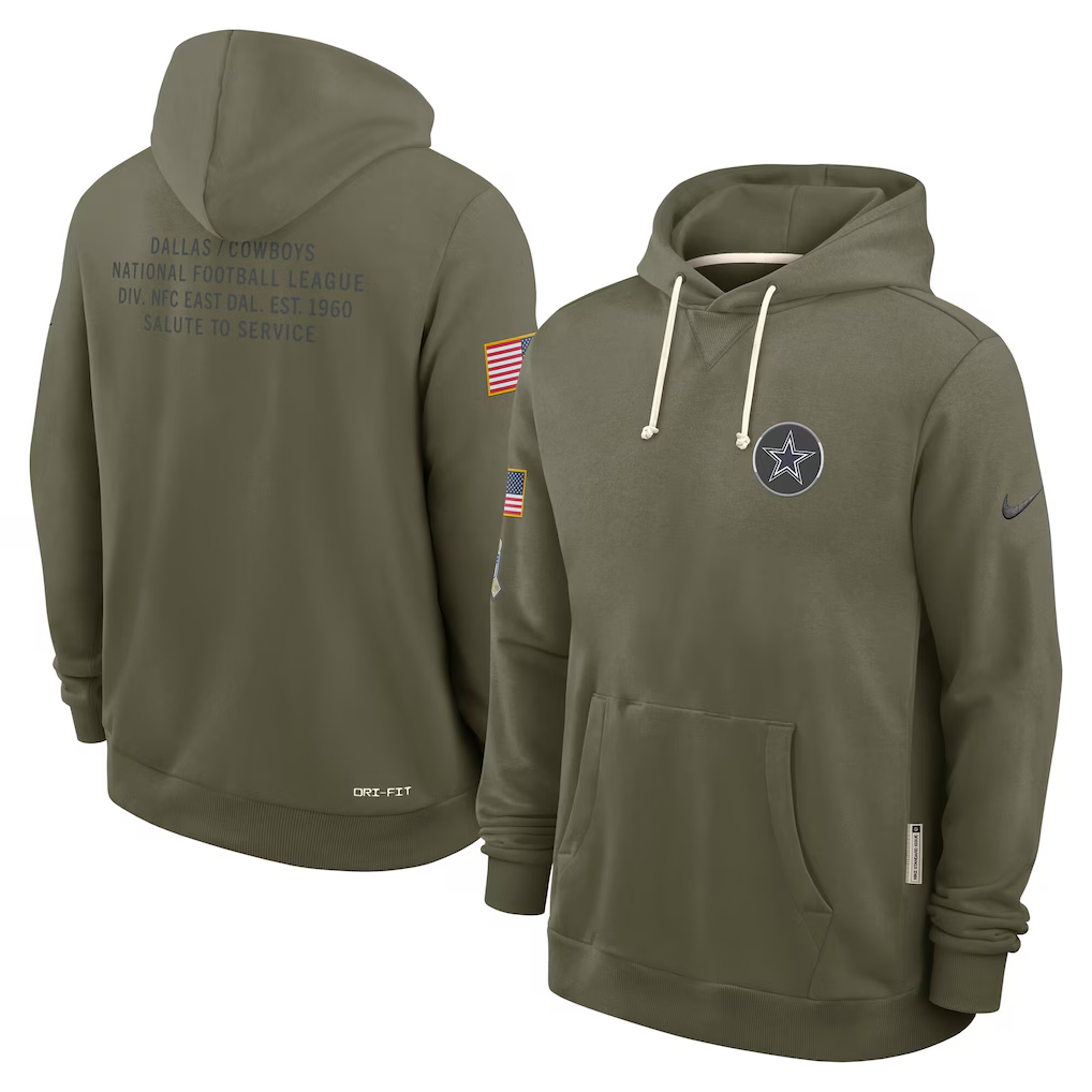 Men's Dallas Cowboys  Olive 2025 Salute to Service Sideline Standard Issue Dri-FIT Hoodie
