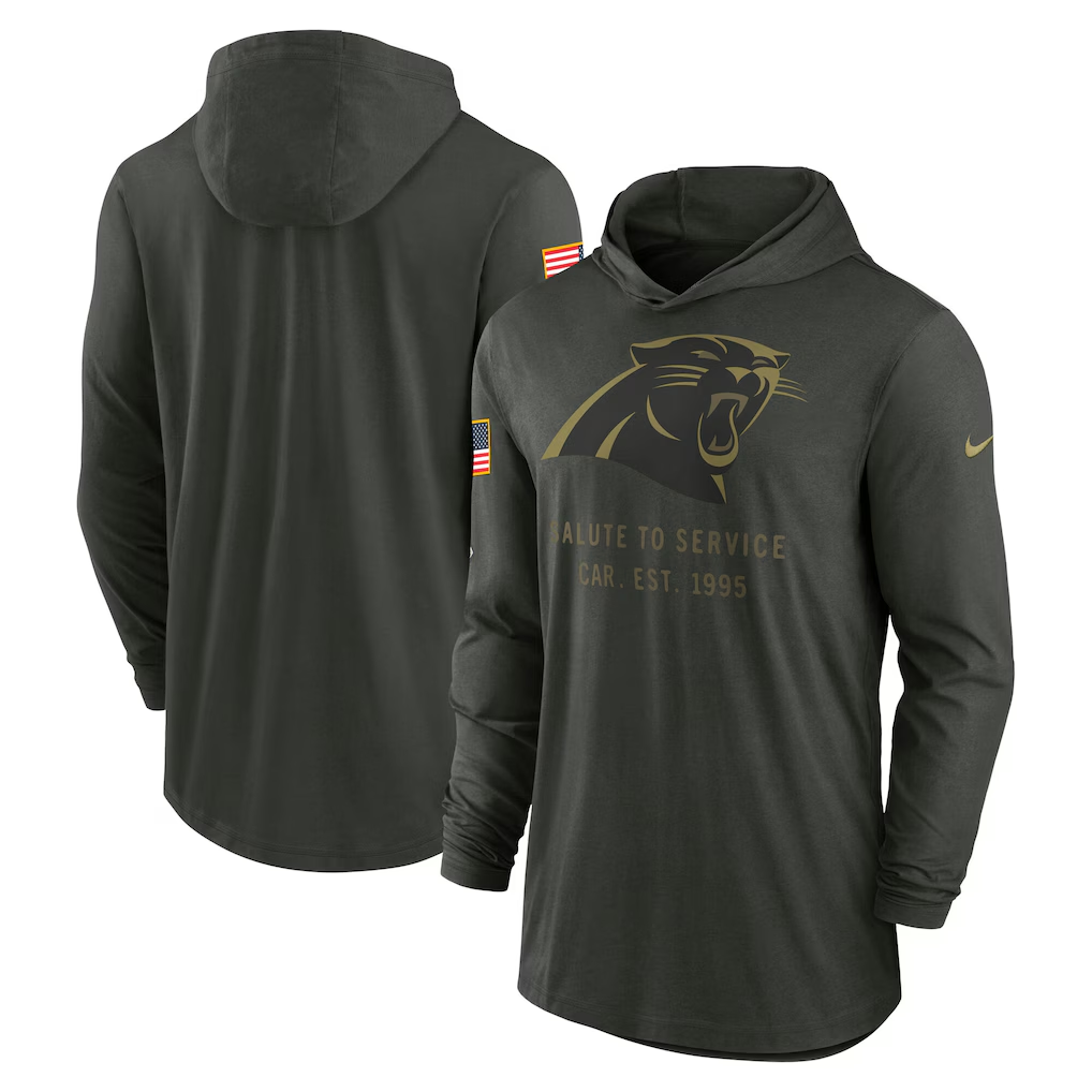 Men's Carolina Panthers  Forest Green 2025 Salute to Service Sideline Dri-FIT Lightweight Hooded Pullover