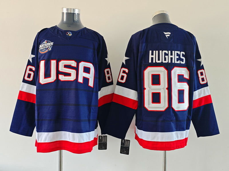 Men's United States 2025 4 Nations Face-Off Jack Hughes #86 Fanatics Navy Breakaway Jersey