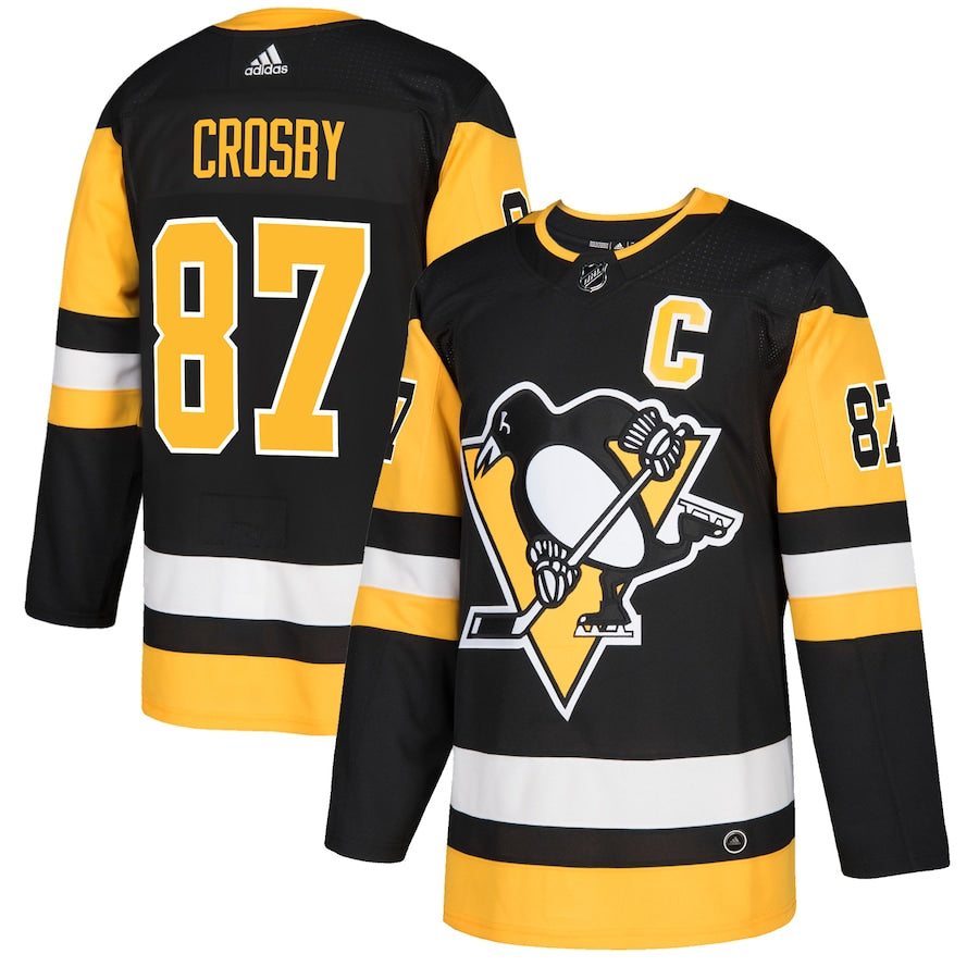 Men's Pittsburgh Penguins Sidney Crosby  Captain Patch Black Authentic Player Jersey