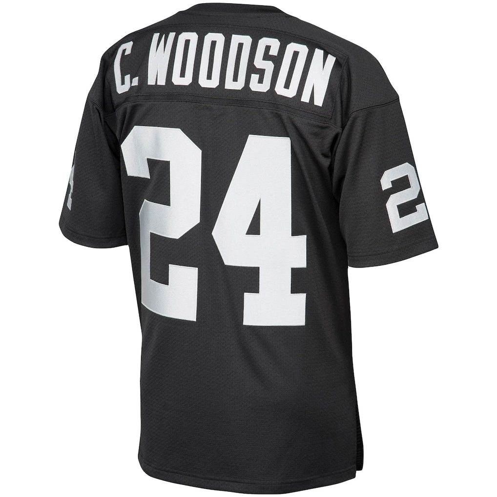 LV.Raiders #24 Charles Woodson Mitchell & Ness Black Authentic Throwback Retired Player Jersey