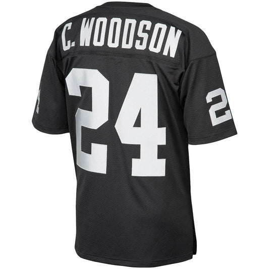 LV.Raiders #24 Charles Woodson Mitchell & Ness Black Authentic Throwback Retired Player Jersey