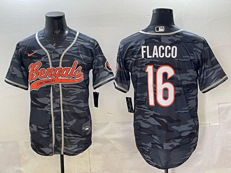 Men's Cincinnati Bengals Joe Flacco #16 Grey Camouflage Team Game Jersey