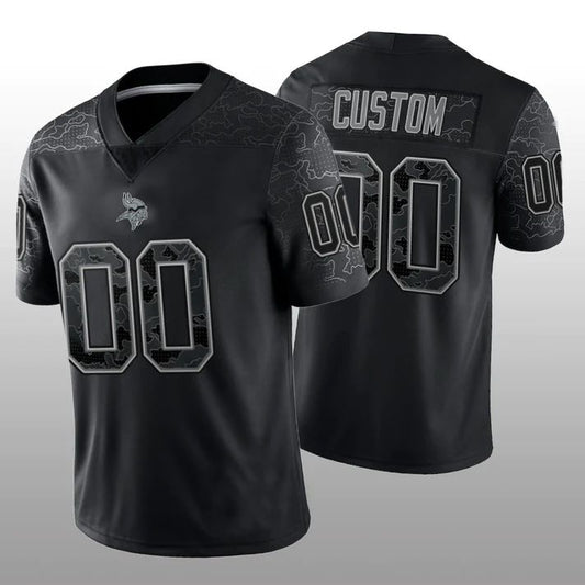 Custom1 Minnesota Vikings Stitched Black RFLCTV Limited Jersey1 Football Jerseys