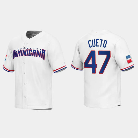 #47 JOHNNY CUETO DOMINICAN REPUBLIC BASEBALL 2023 WORLD BASEBALL CLASSIC REPLICA JERSEY ¨C WHITE Stitches Baseball Jerseys