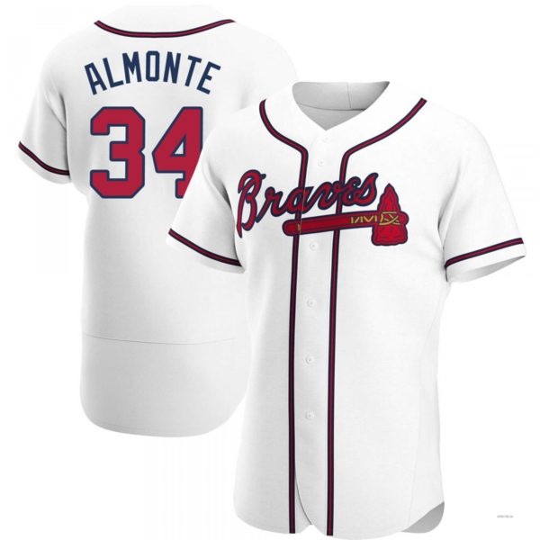 Atlanta Braves #34 Abafckm Almonte White Home Jersey Stitches Baseball Jerseys