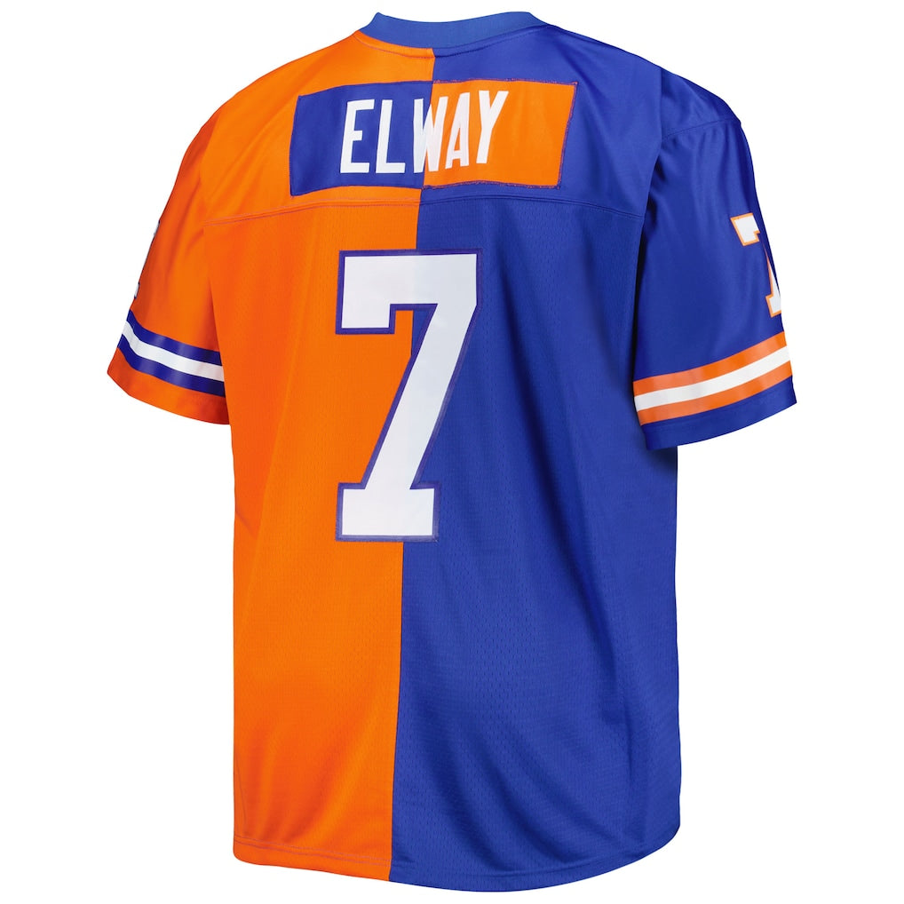 D.Broncos #7 John Elway Mitchell & Ness Royal/Orange Big & Tall Split Legacy Retired Player Replica Jersey