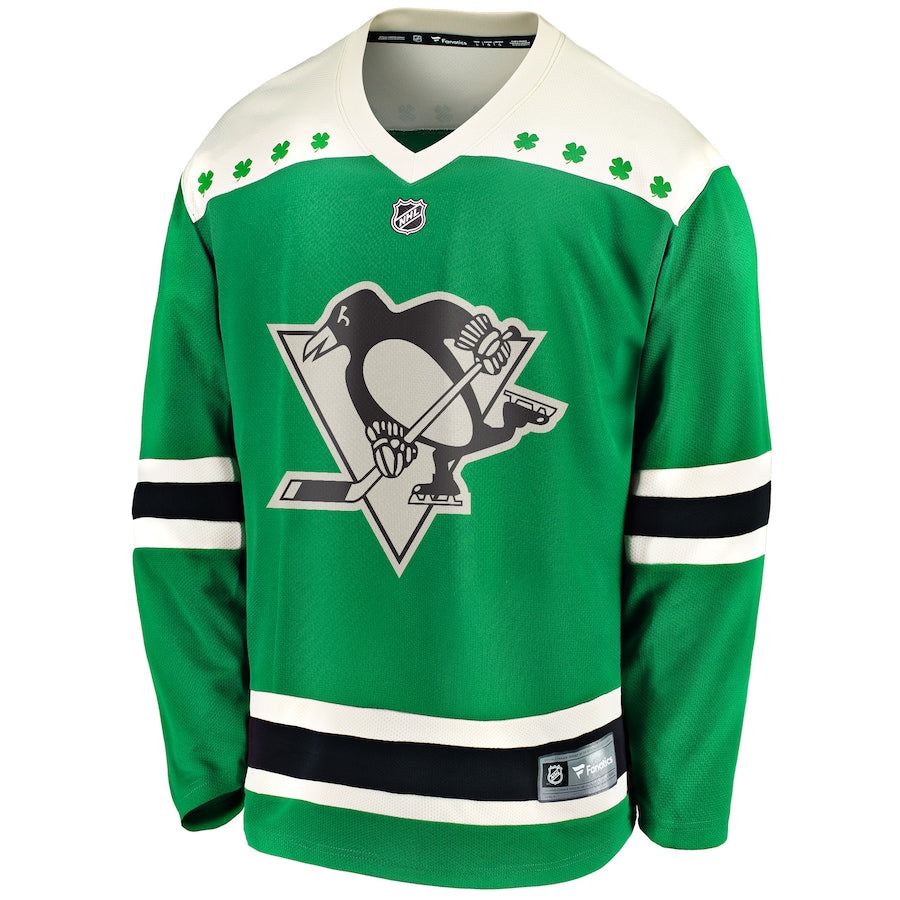 Custom Men's Pittsburgh Penguins Fanatics Green 2021 St. Patrick's Day Breakaway Jersey